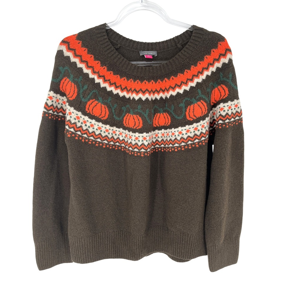 Vince Camuto Pumpkin Fair Isle Sweater M Brown Orange Fall Autumn Halloween